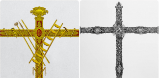 Diseños De la Cruz de guía del Buen Suceso y de la nueva cruz del Señor de los Reyes, realizados por Rafael de Rueda y Curro Claros.