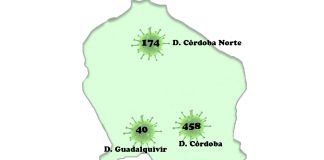 Mapa del coronavirus en Córdoba, por distritos sanitarios./Foto: Irene Lucena